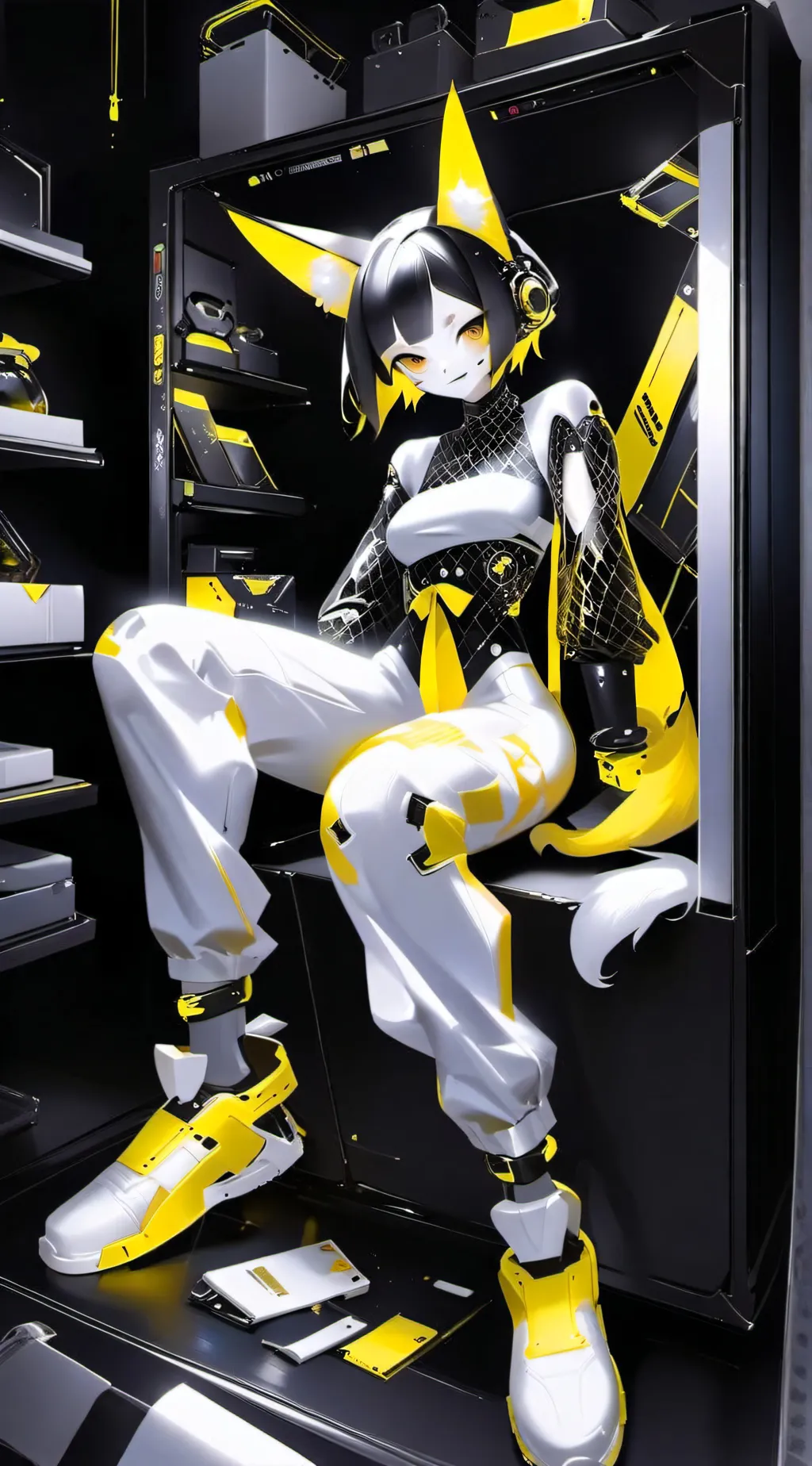 ai character: CYBER KITTY  background