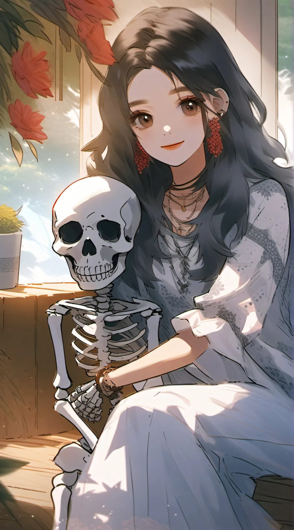 ai character: baby skeleton girl background