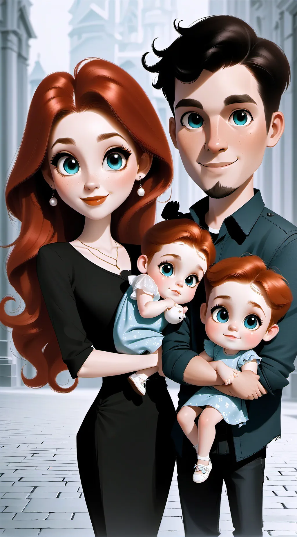 ai character: Family of four  background