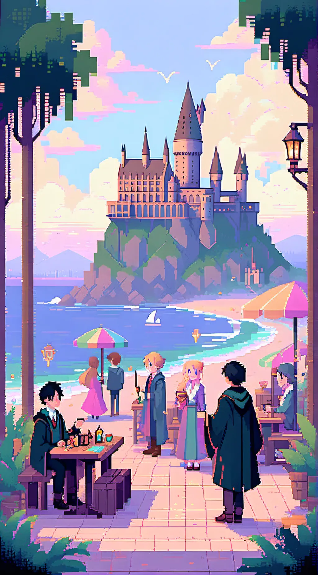 ai character: Hogwarts 7 (beach) background