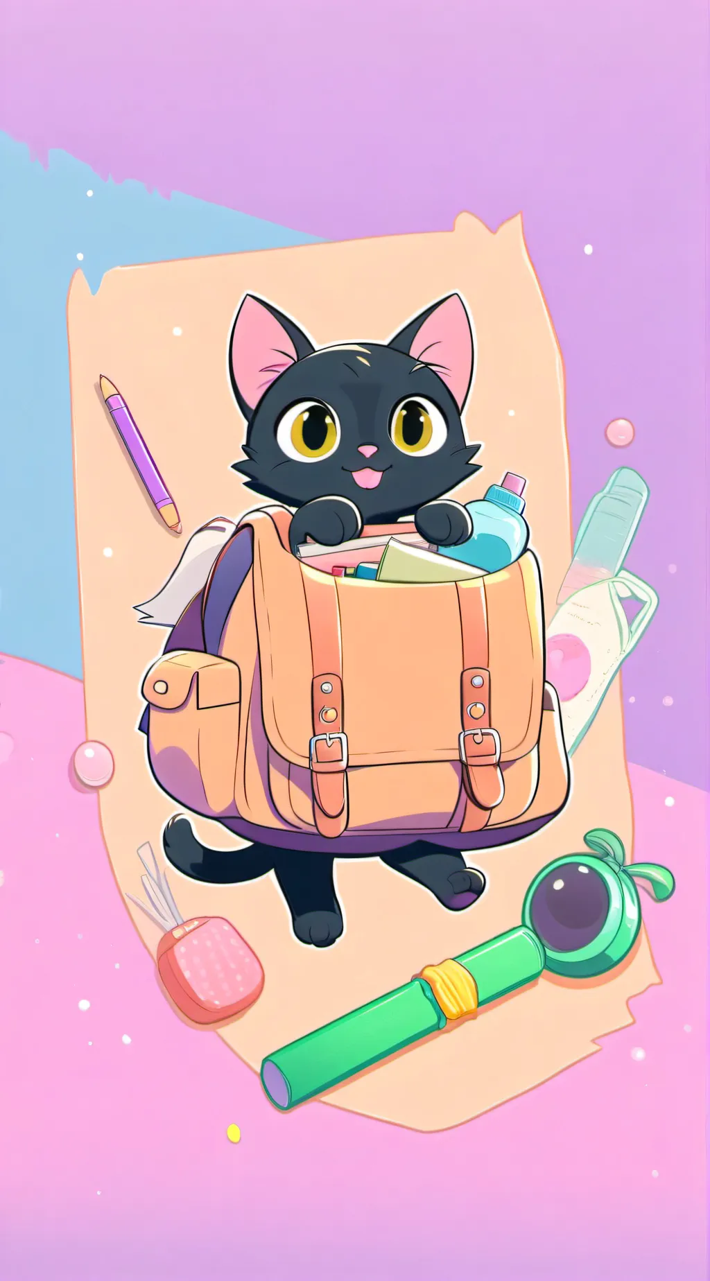 ai character: Cat in school bag! background