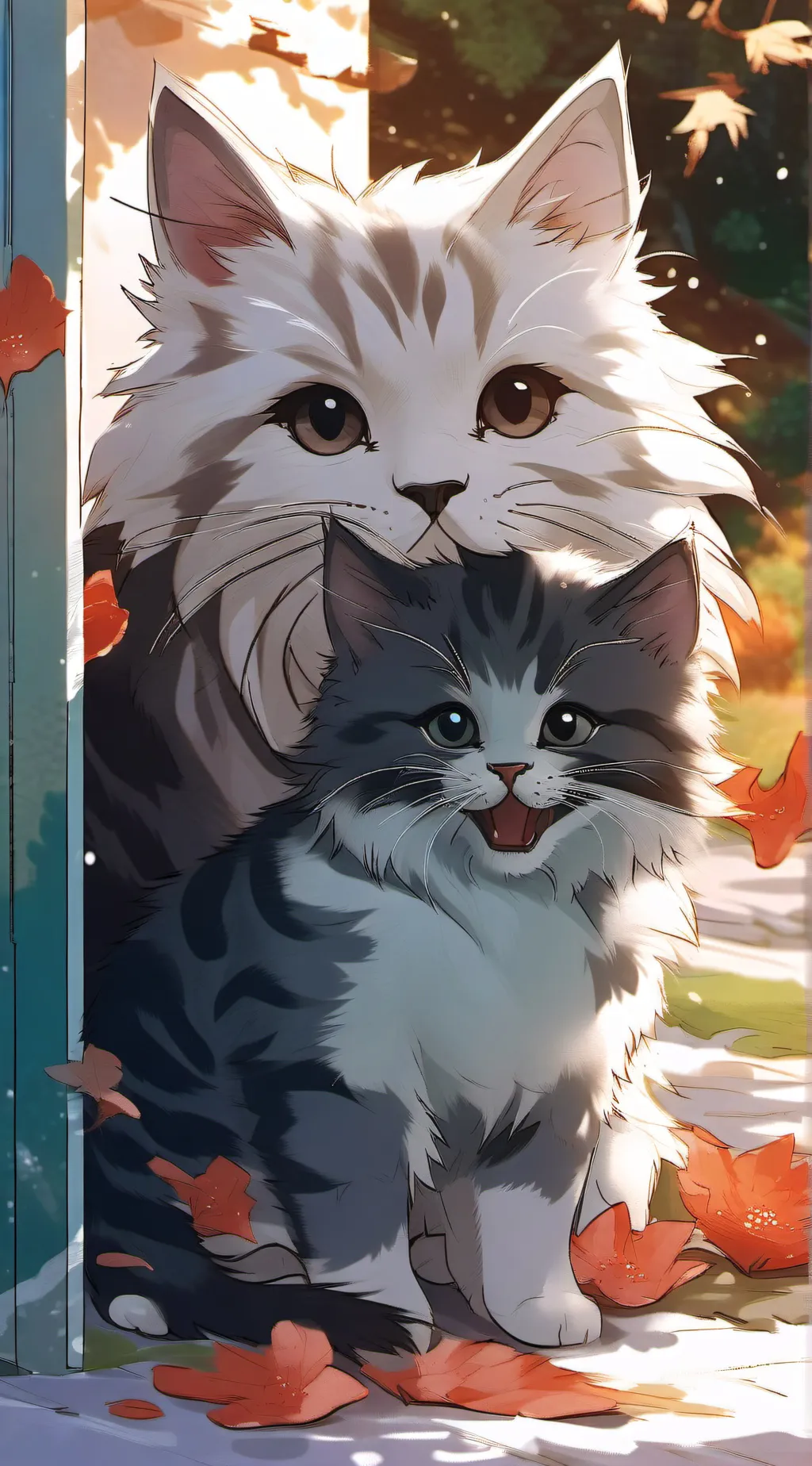 ai character: mom cat and kitten background