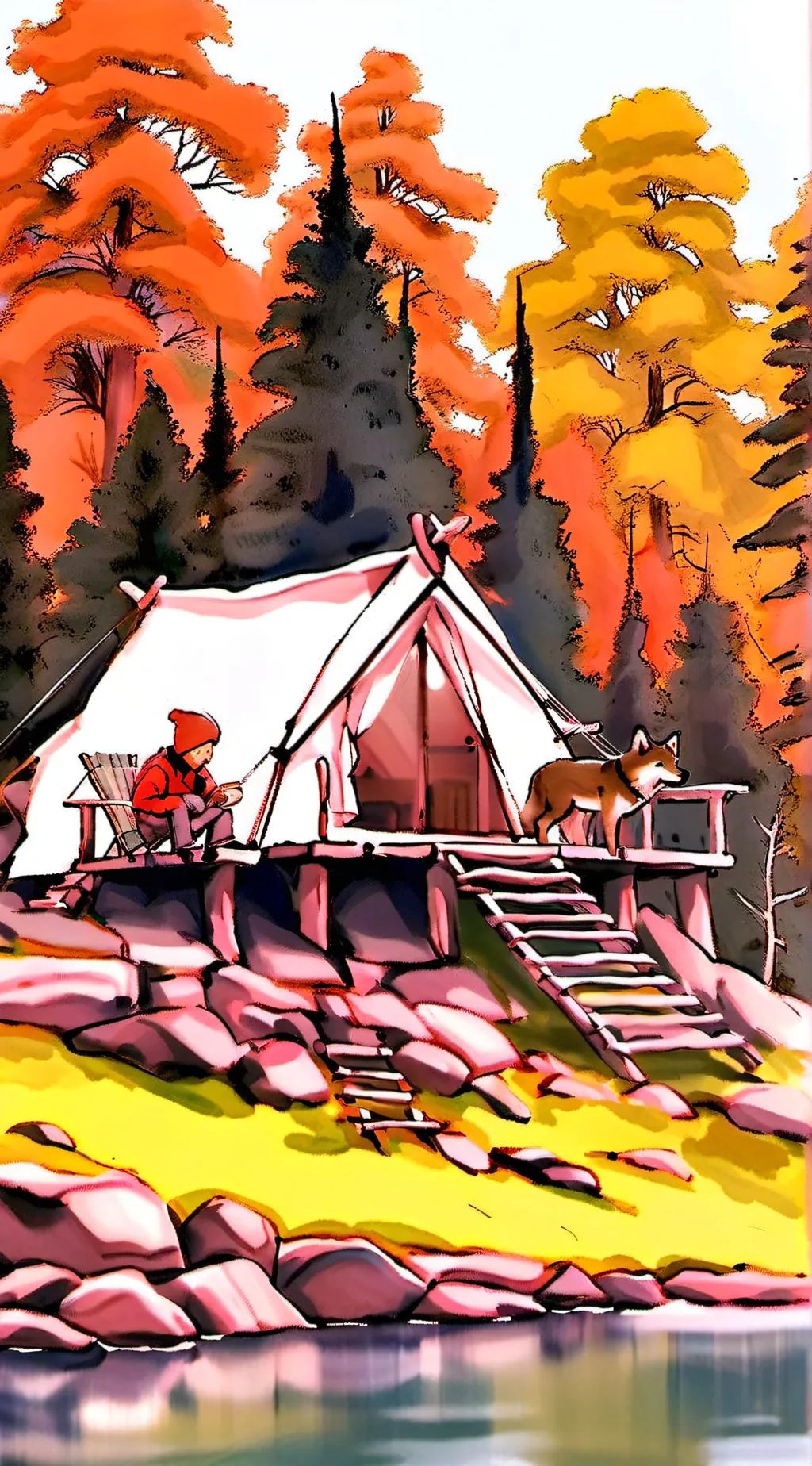 ai character: A cozy cabin background