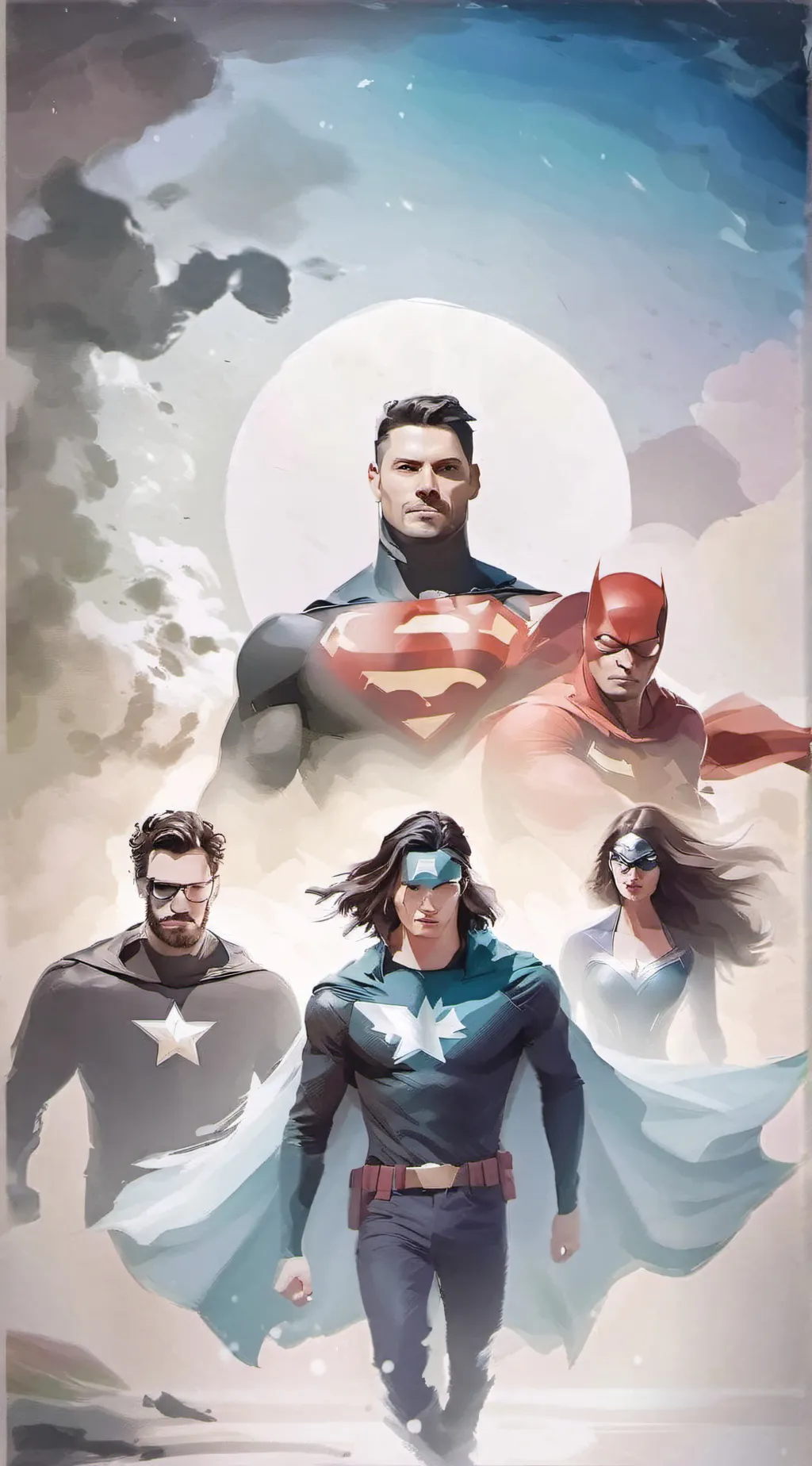 ai character: Superheroes.  background