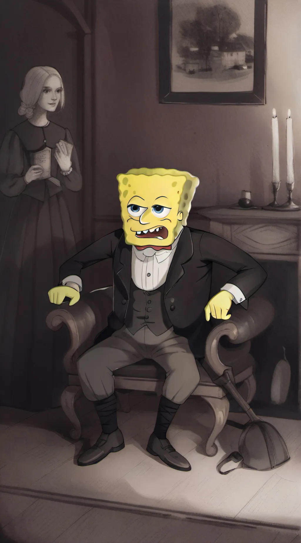 ai character: spongebob  background