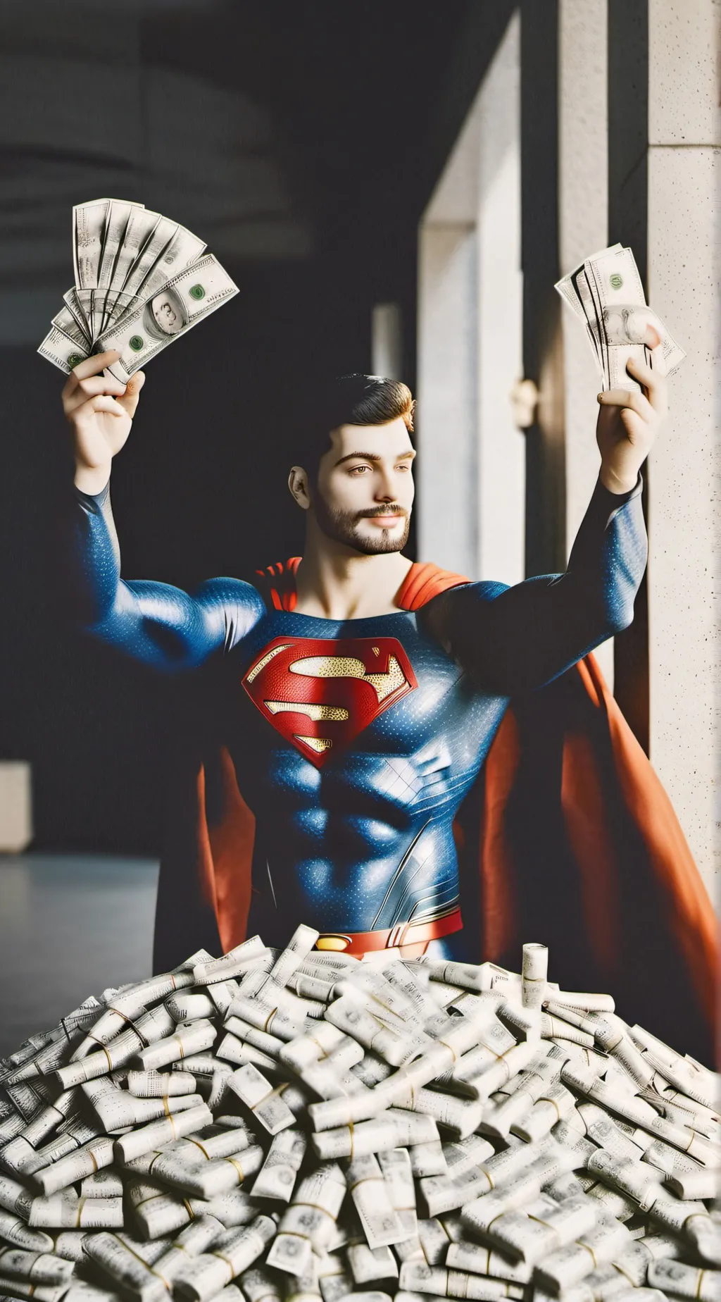 ai character: money superman  background