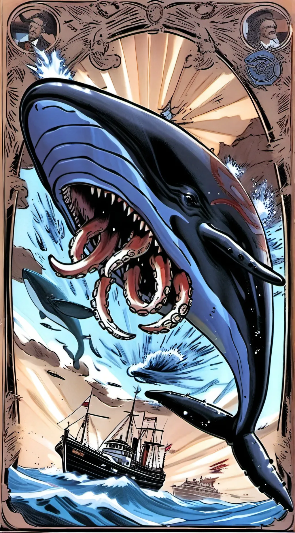 ai character: Whale hits squid background