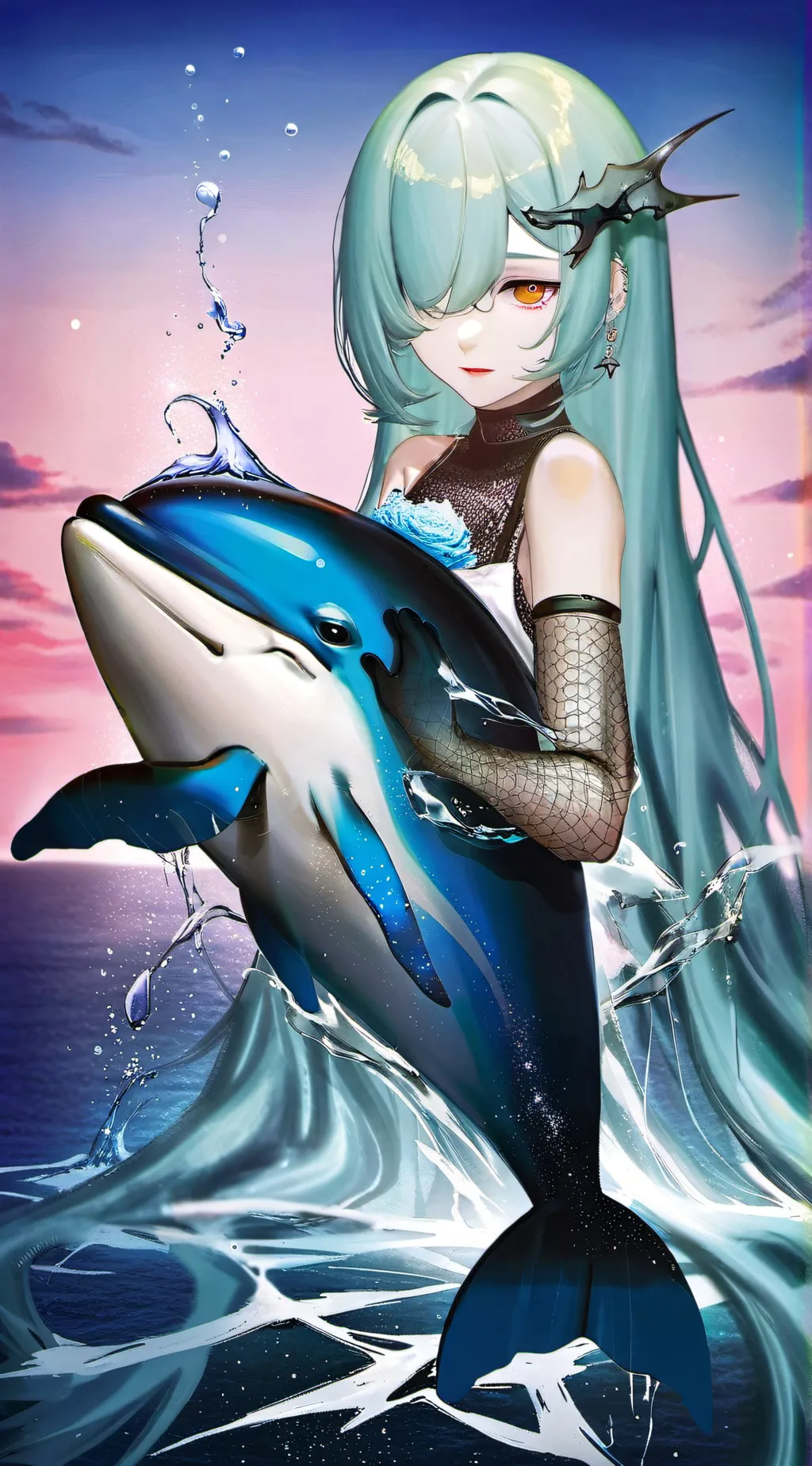 ai character: SYMPHONY 🐬🌈💅🐬🌈 background