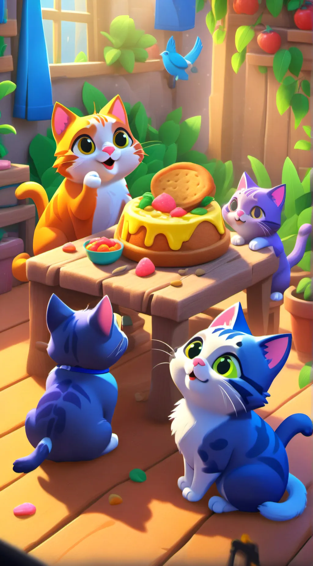 ai character: food cat group background