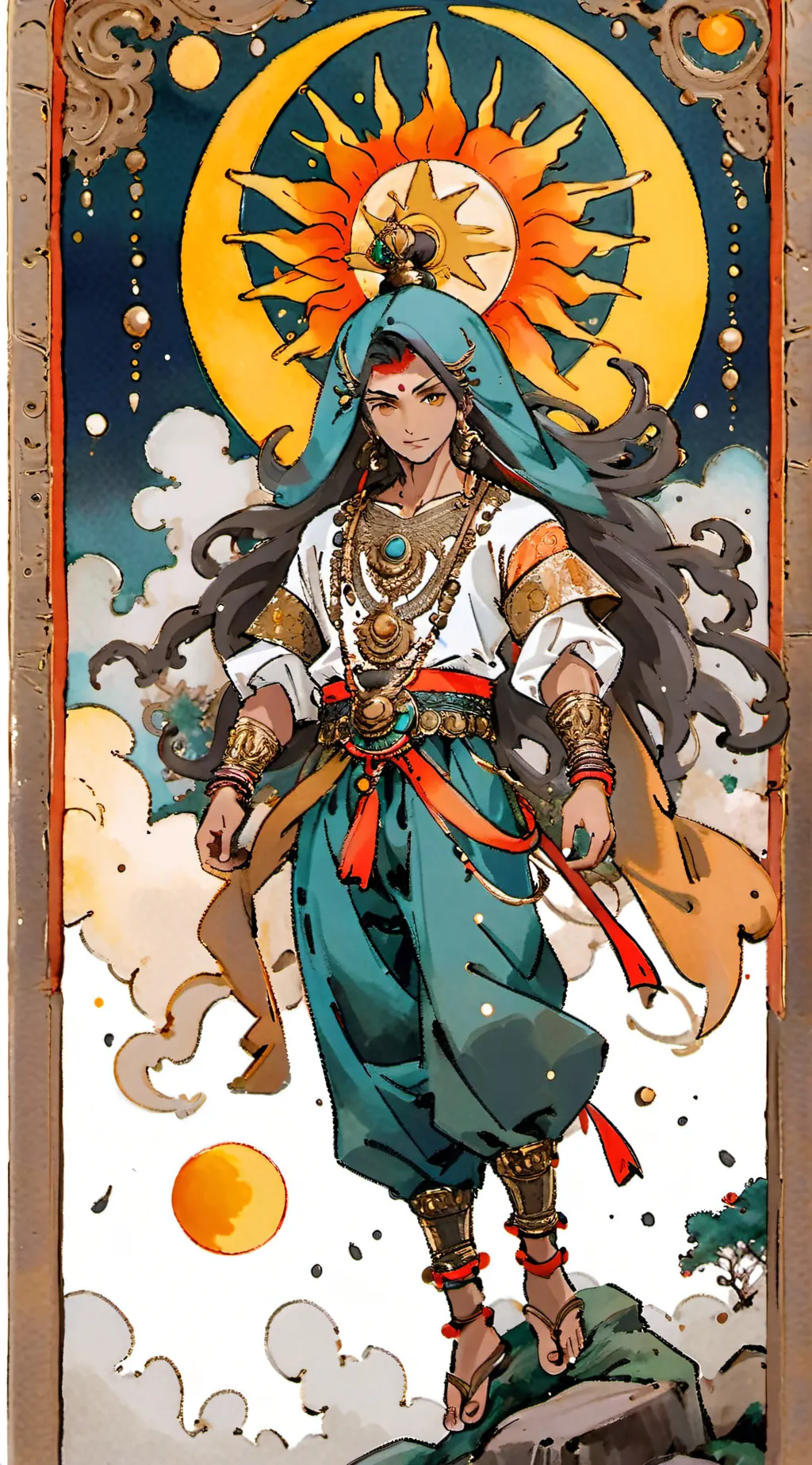 ai character: Sun and moon background