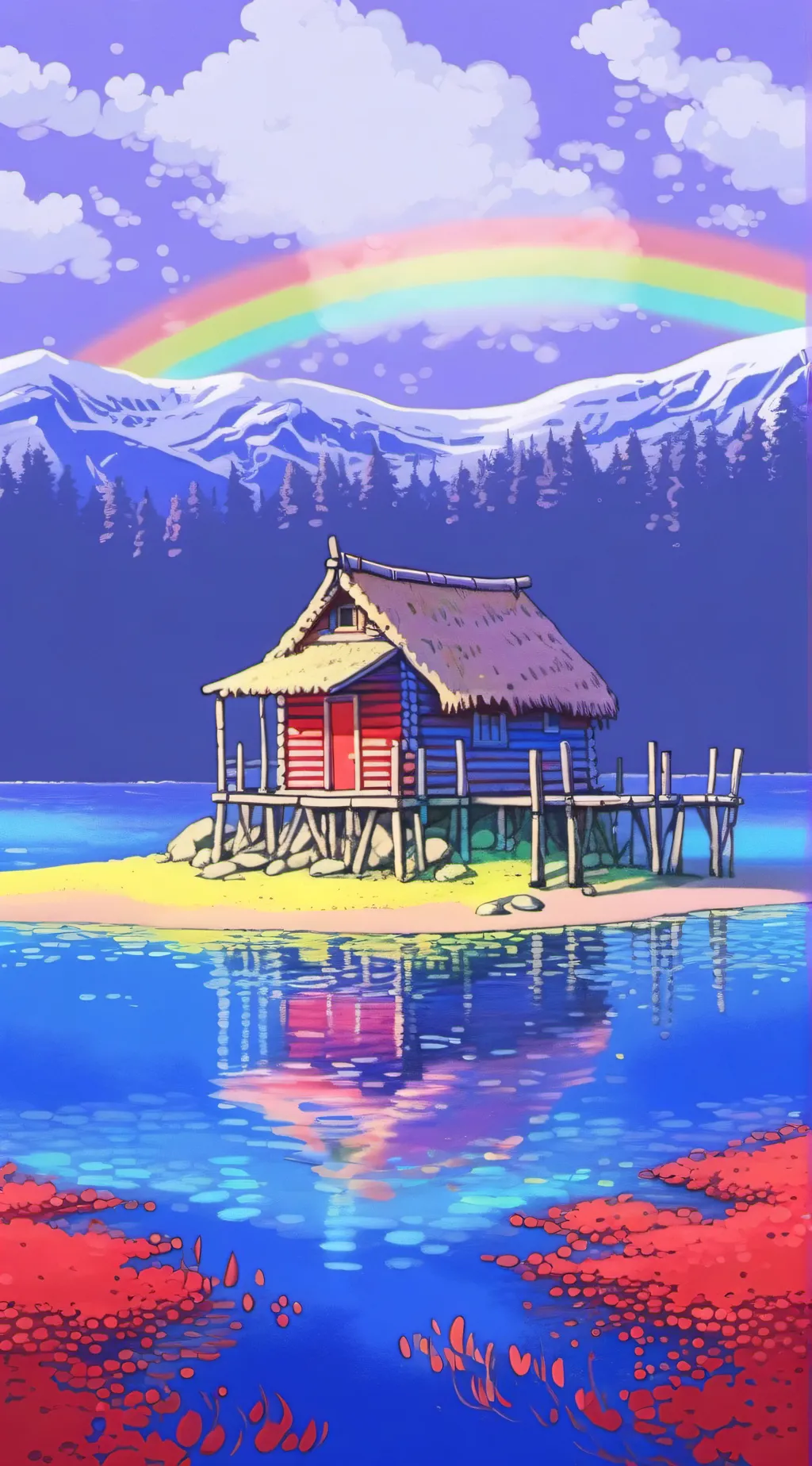 ai character: rainbow friend cat background