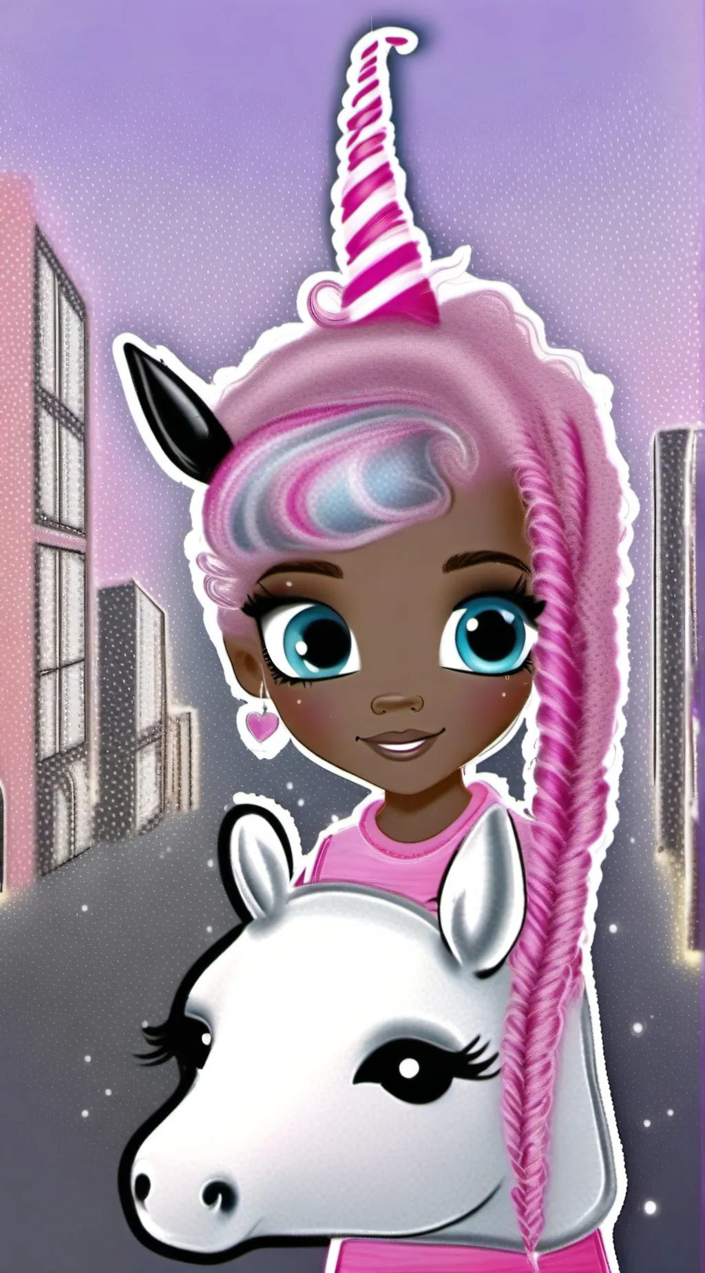 ai character: pink unicorn  background