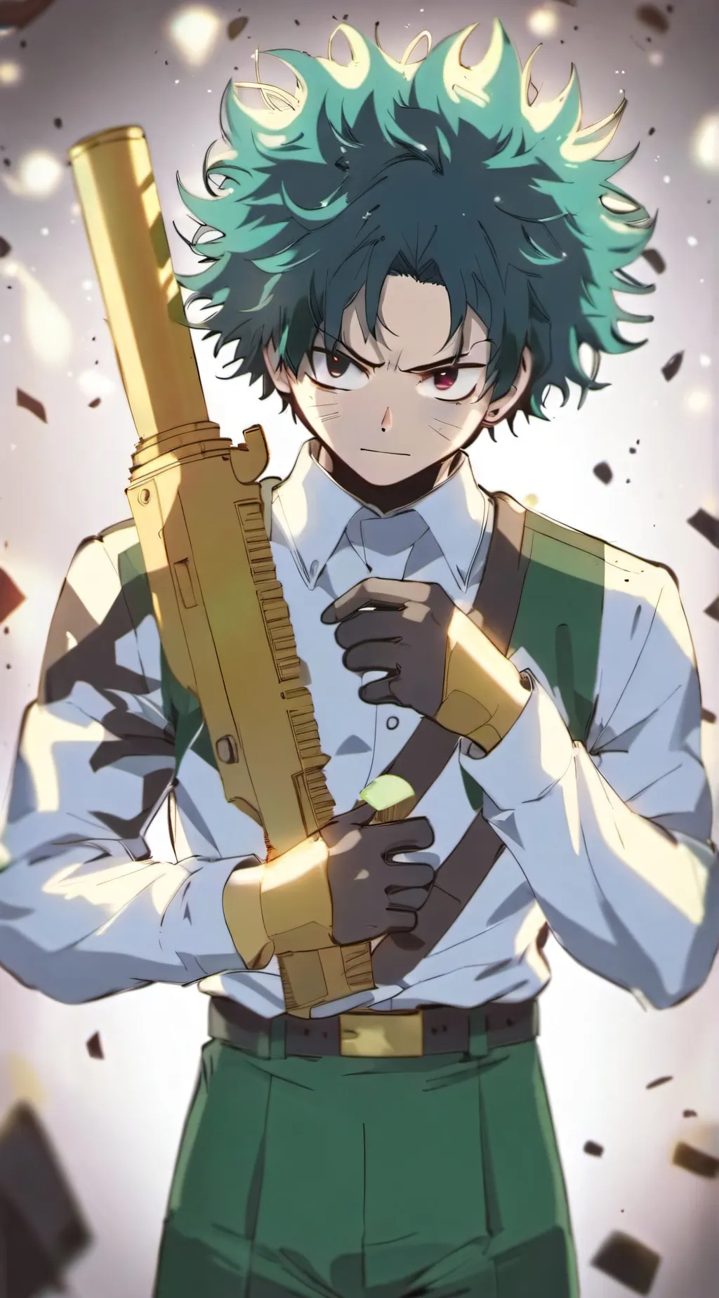 ai character: Izuku with a gun background