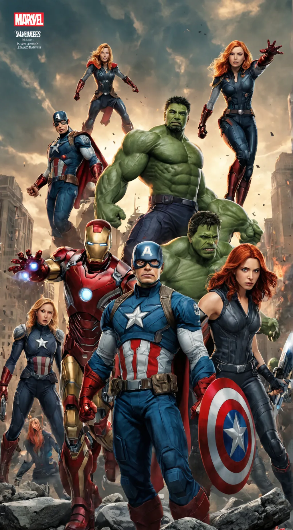 ai character: justice+avengers background