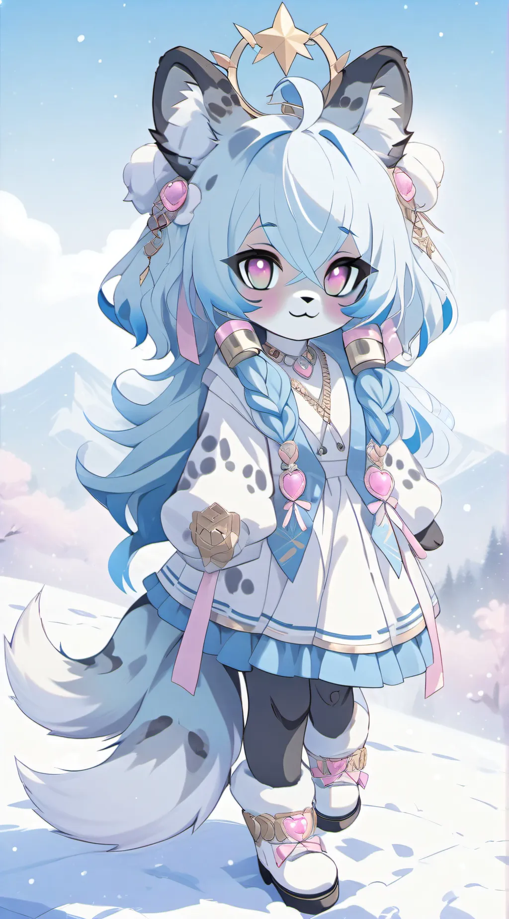ai character: Lil WinterSnowdrop background