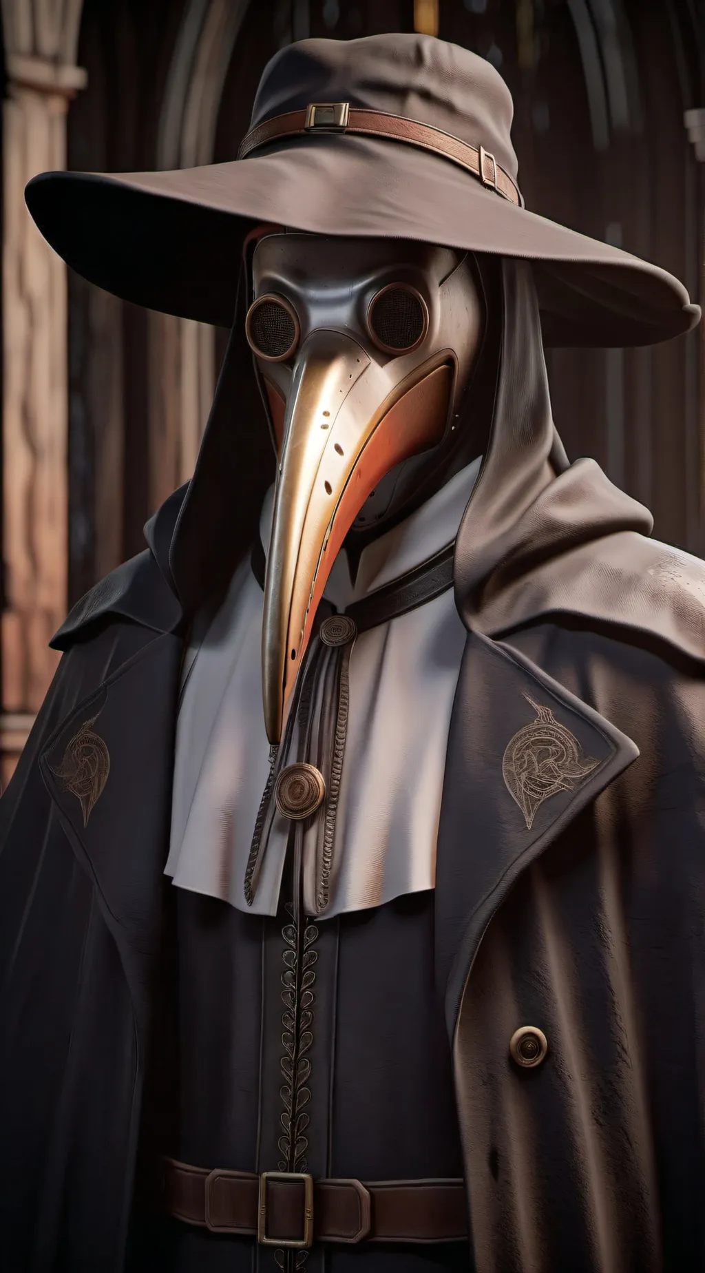 ai character: plague doctor ￼ background