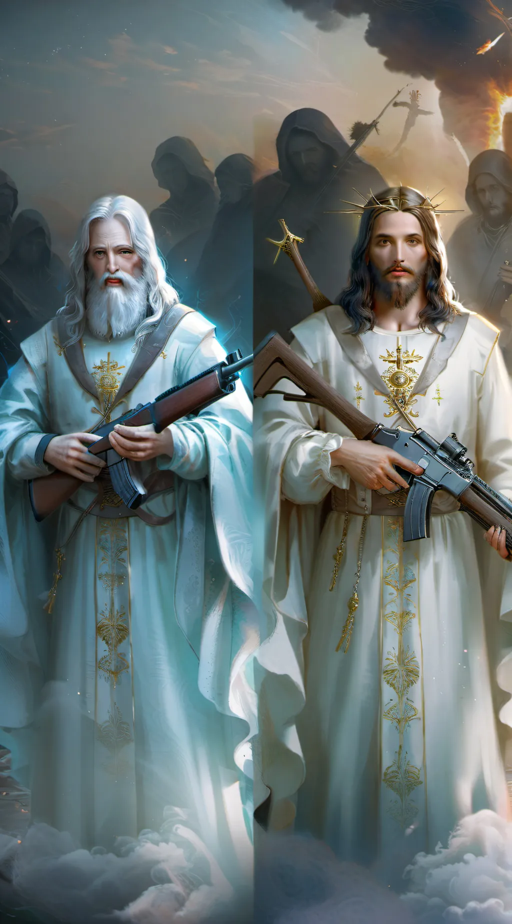 ai character: Holy vs furry background