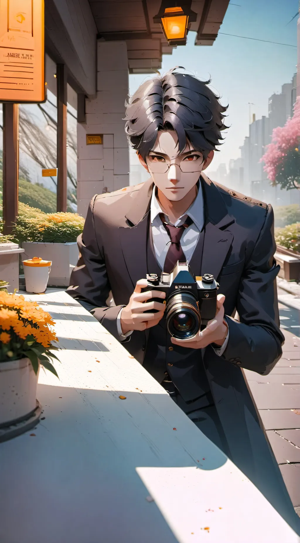 ai character: detective camerman background