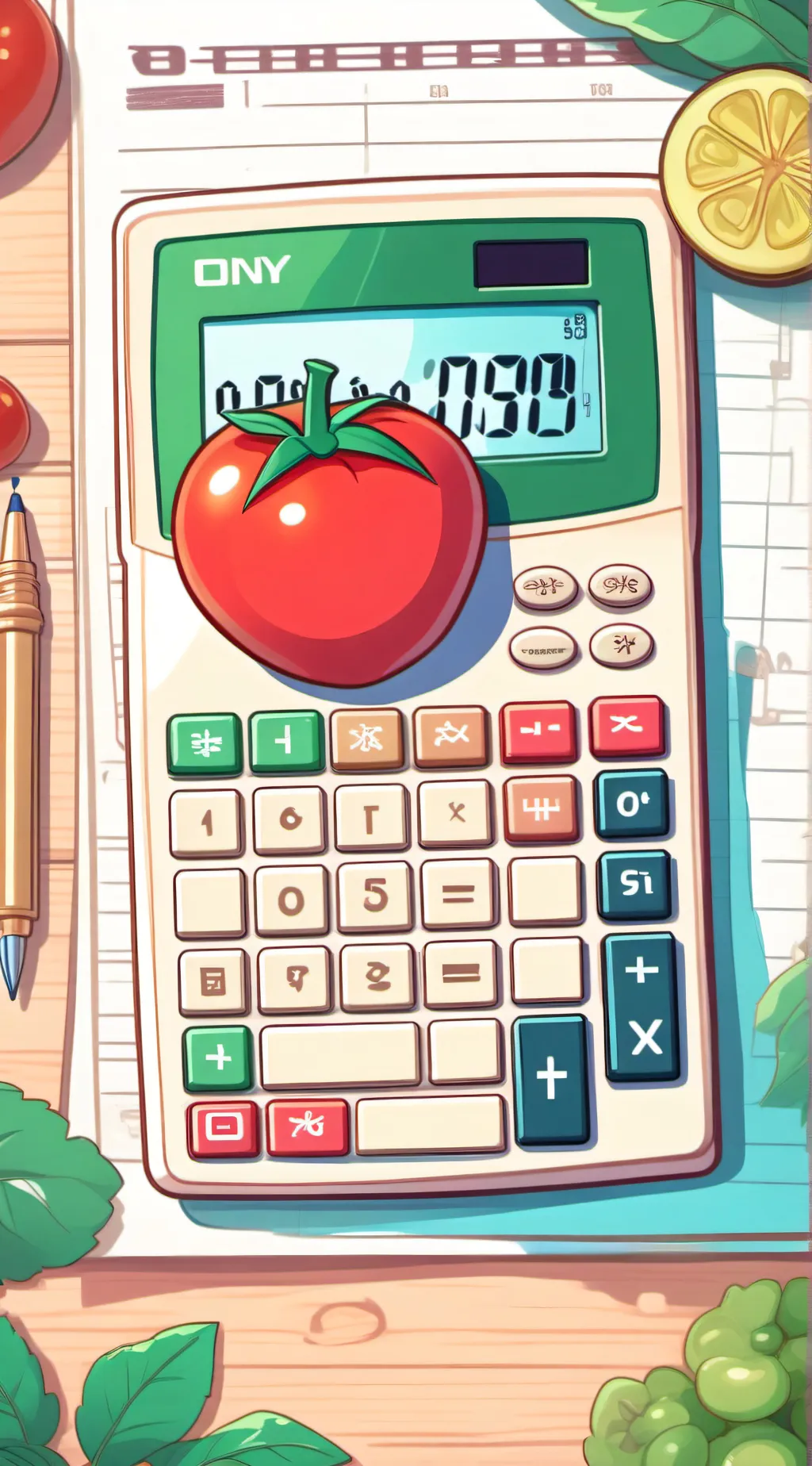 ai character: Tomato on Calculat background