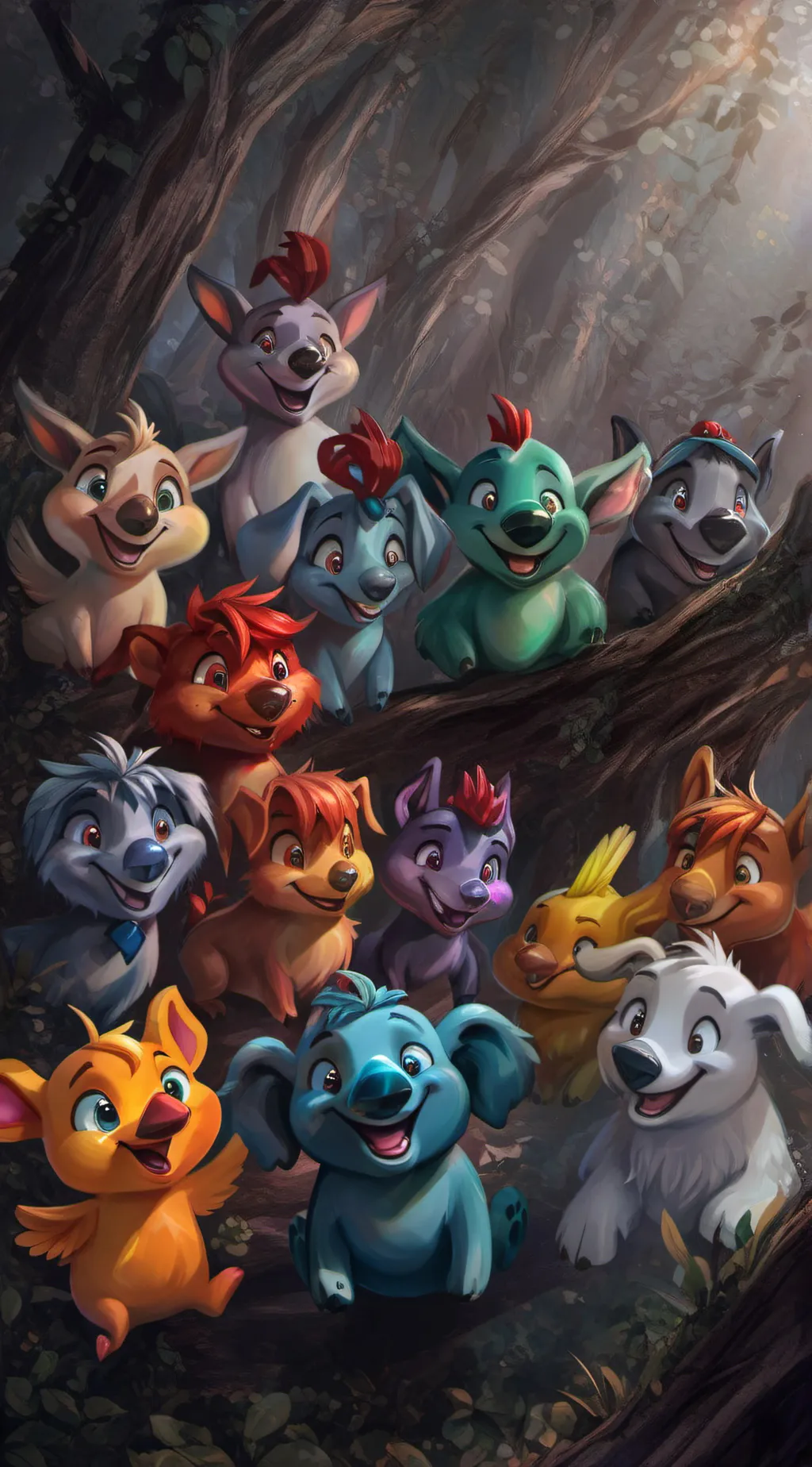 ai character: smiling critters background