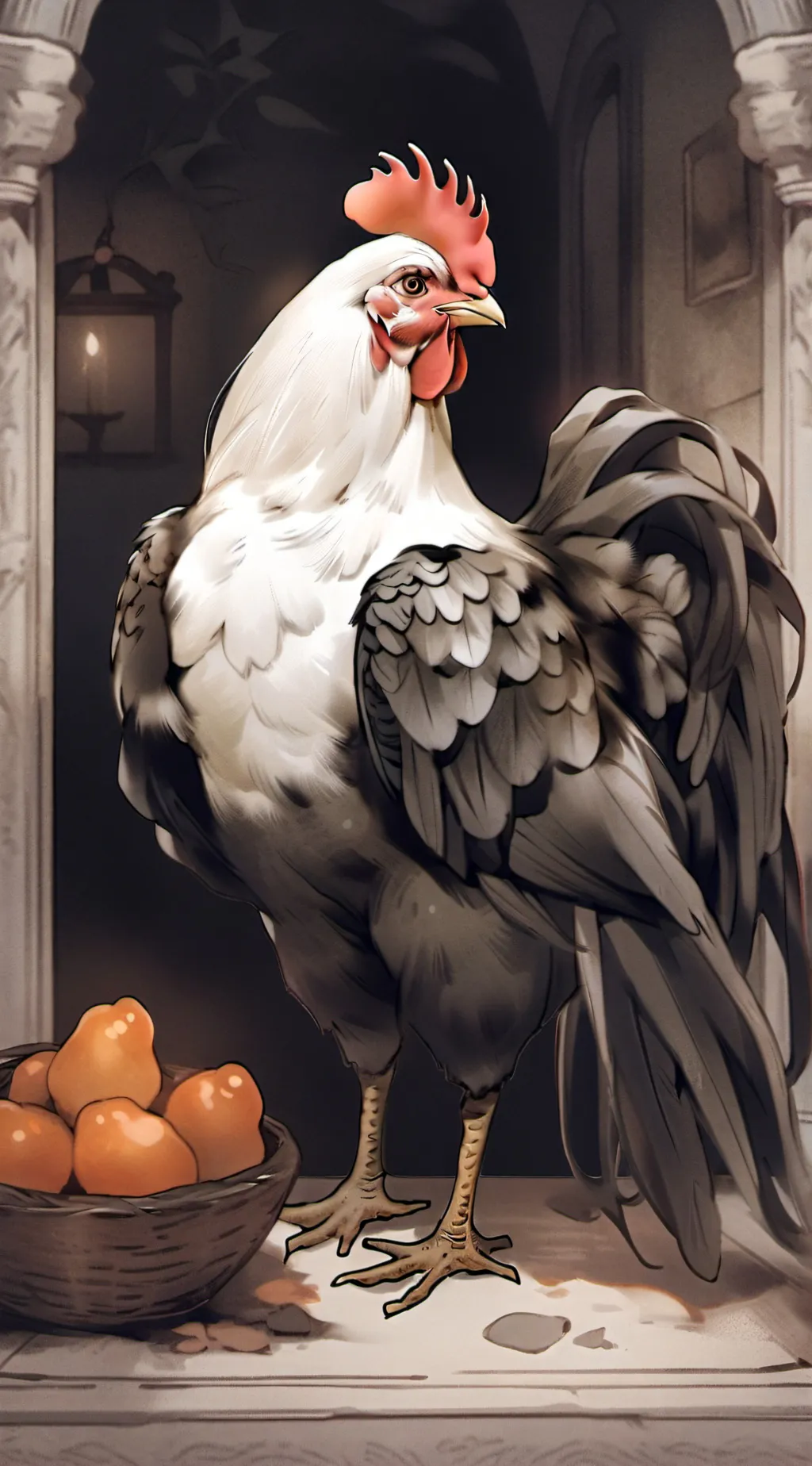 ai character: a chicken background