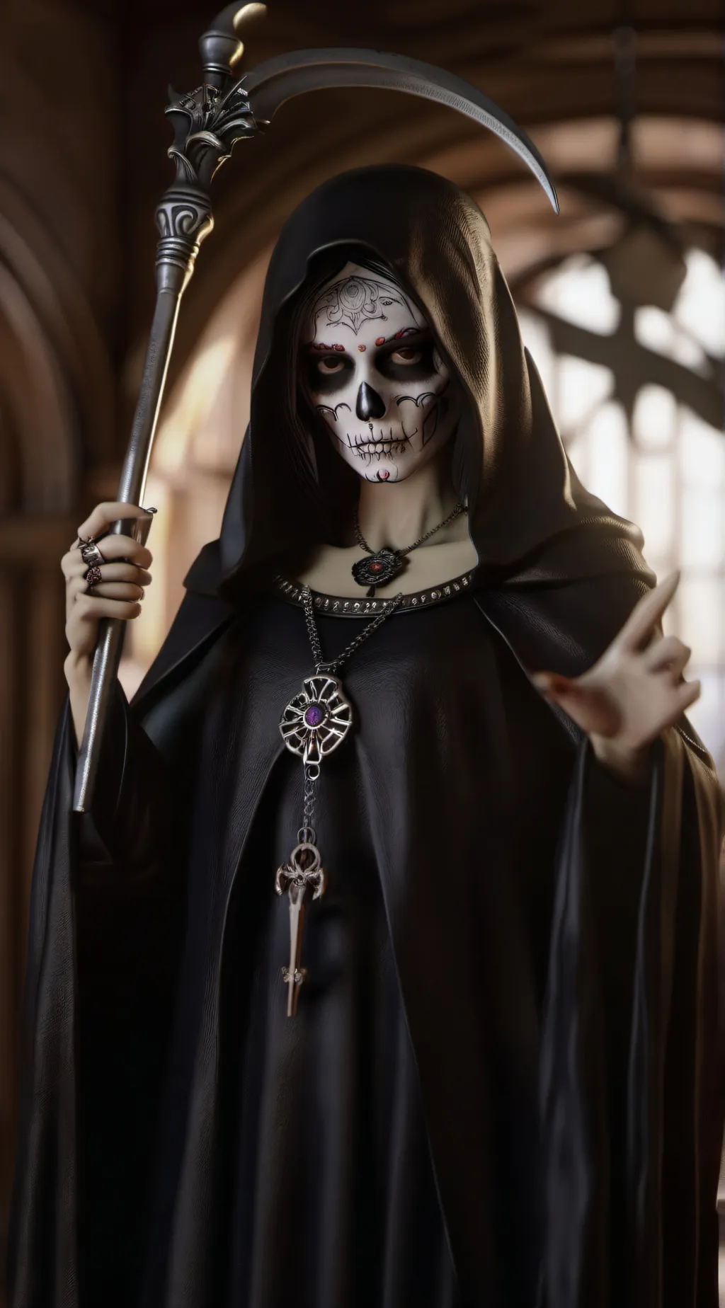 ai character: Santa Muerte background