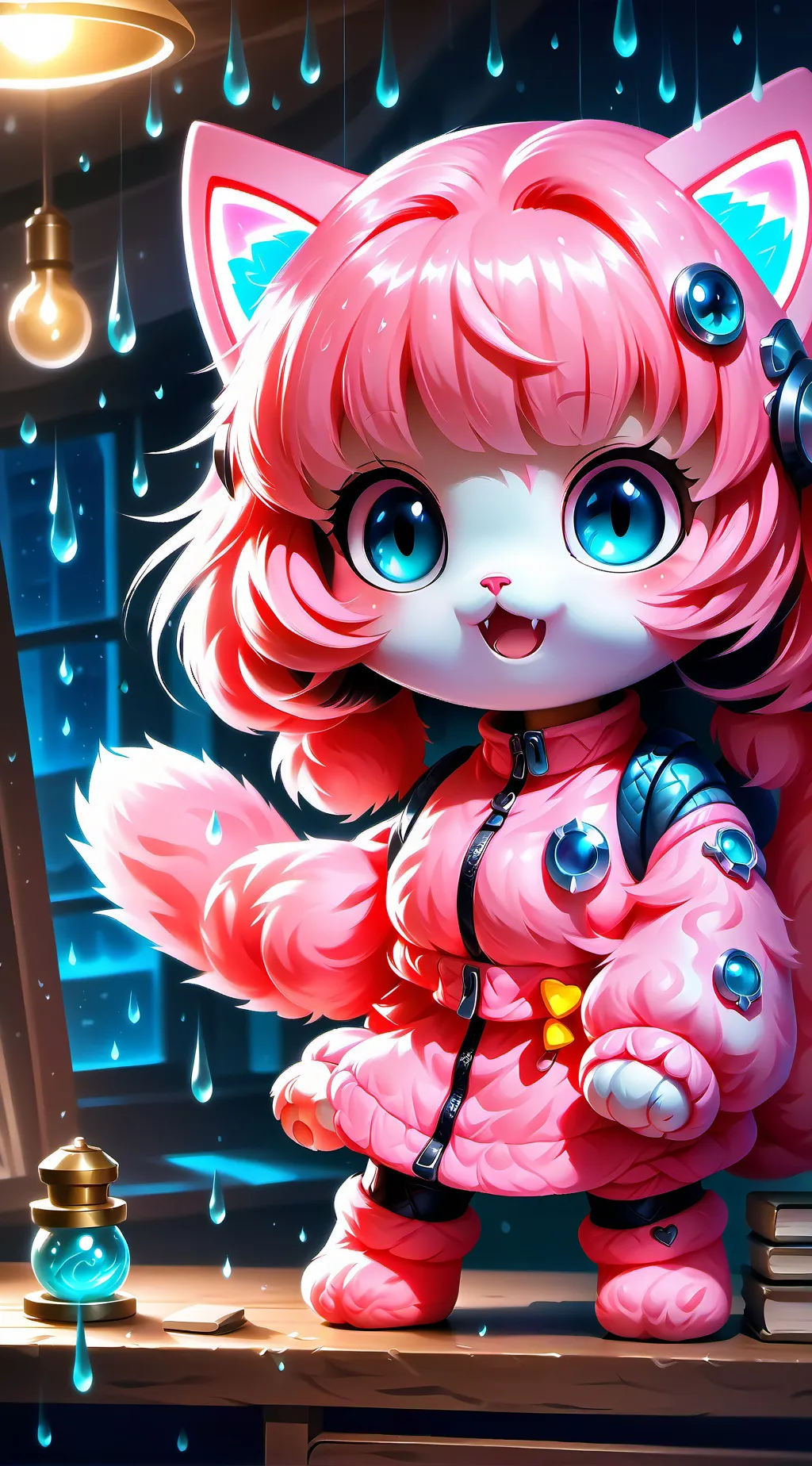 ai character: Pink Fluffy Feline background