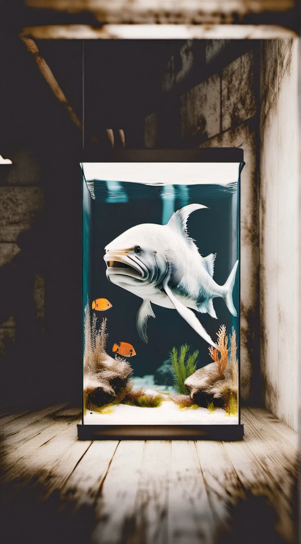 ai character: aquarium of tedead background