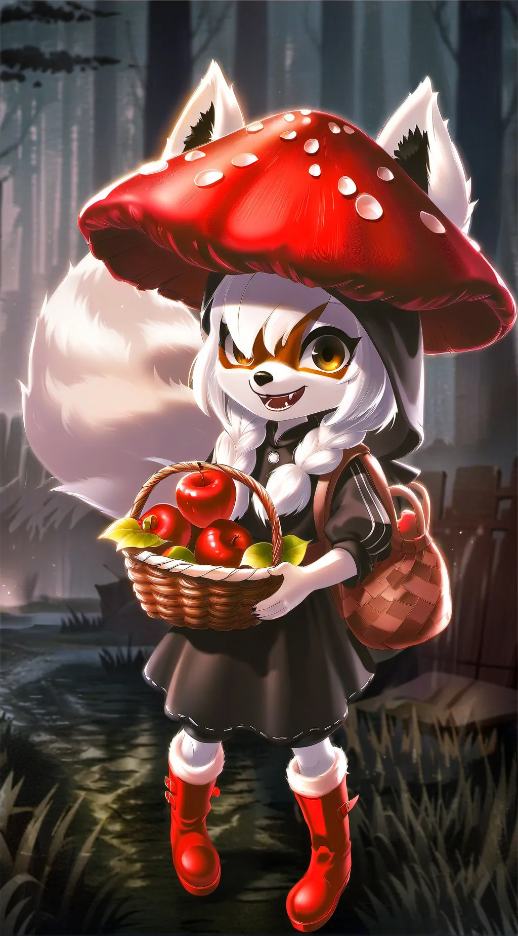 ai character: Mrs Mushroom  background
