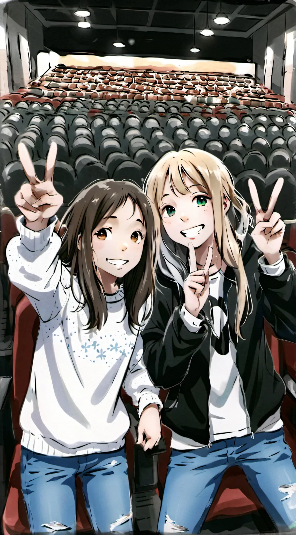 ai character: Mia and Ellie  background