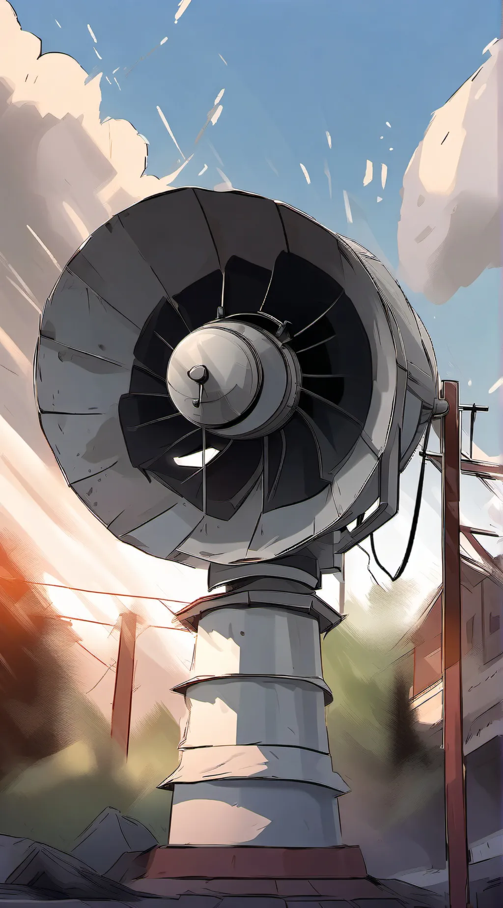 ai character: Tornado siren madn background