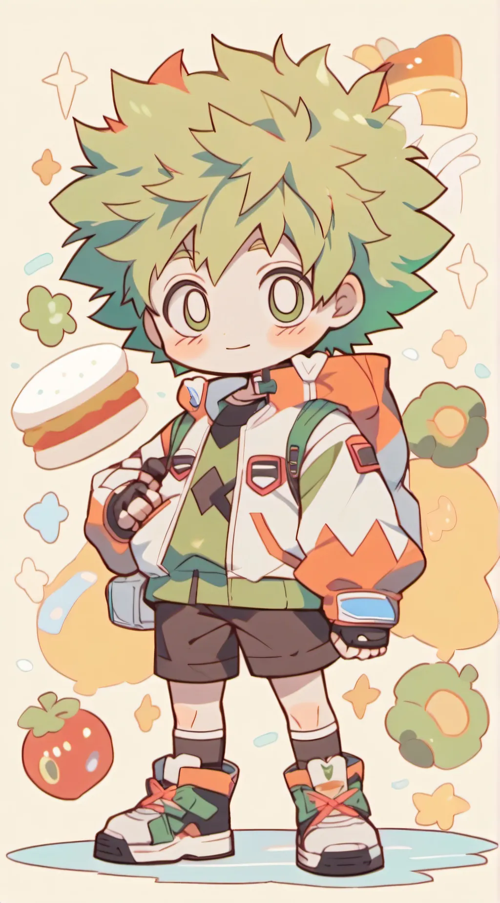 ai character: cute little deku  background