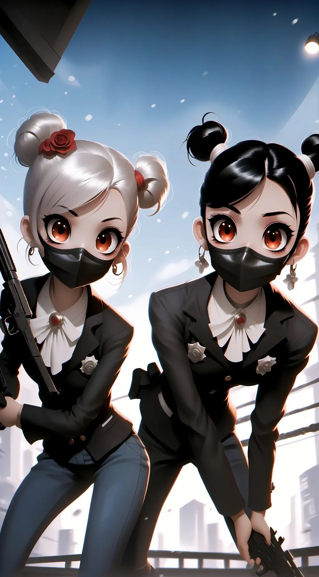 ai character: Lily and Lizzy  background