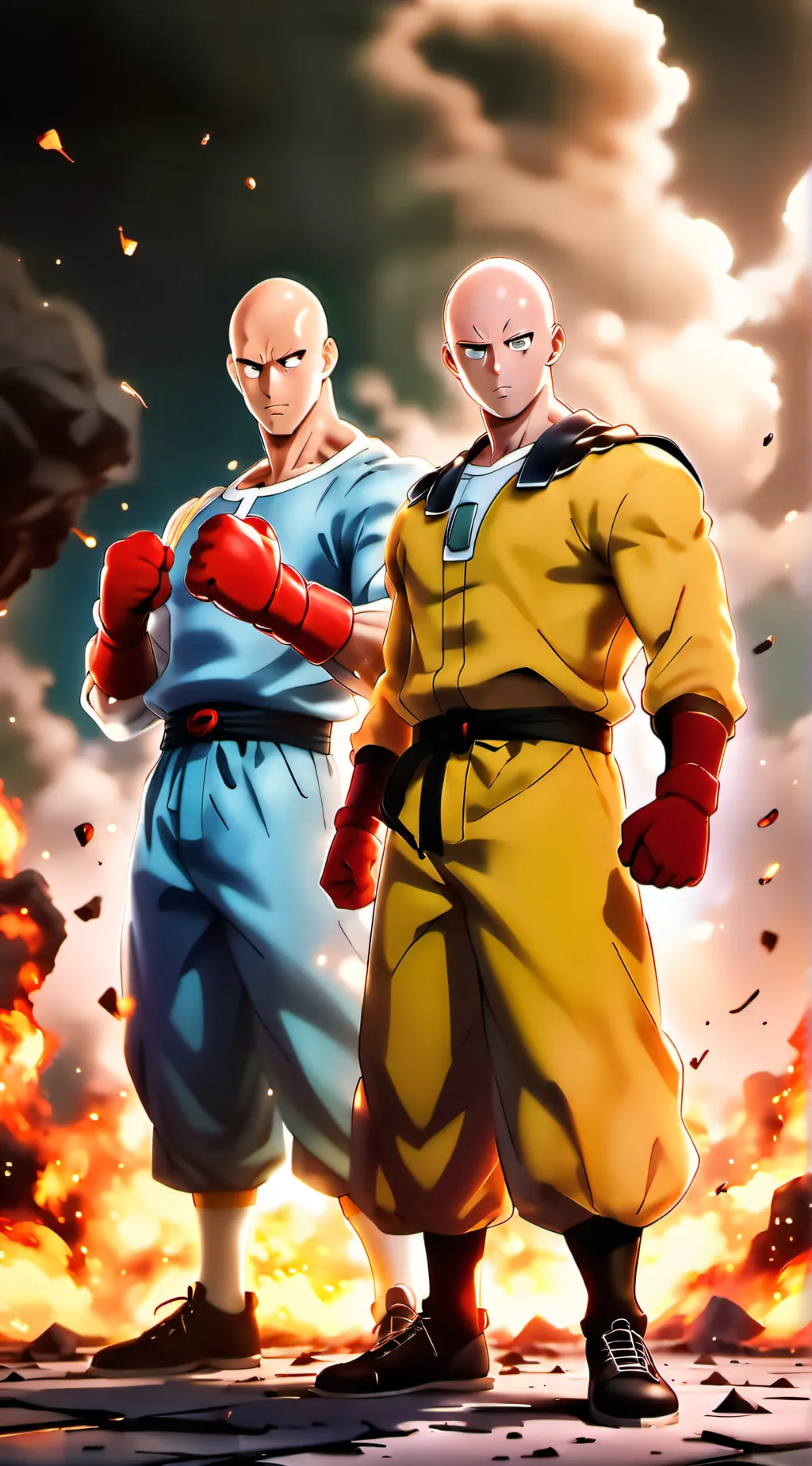 ai character: saitama vs one pun background