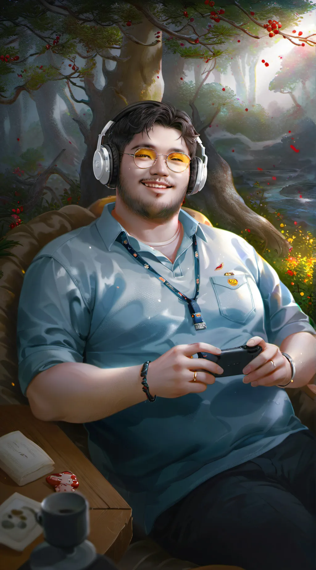 ai character: fat man  background