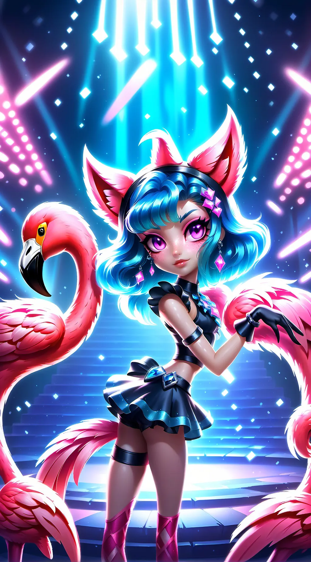 ai character: Flamingo Spirit Feline background