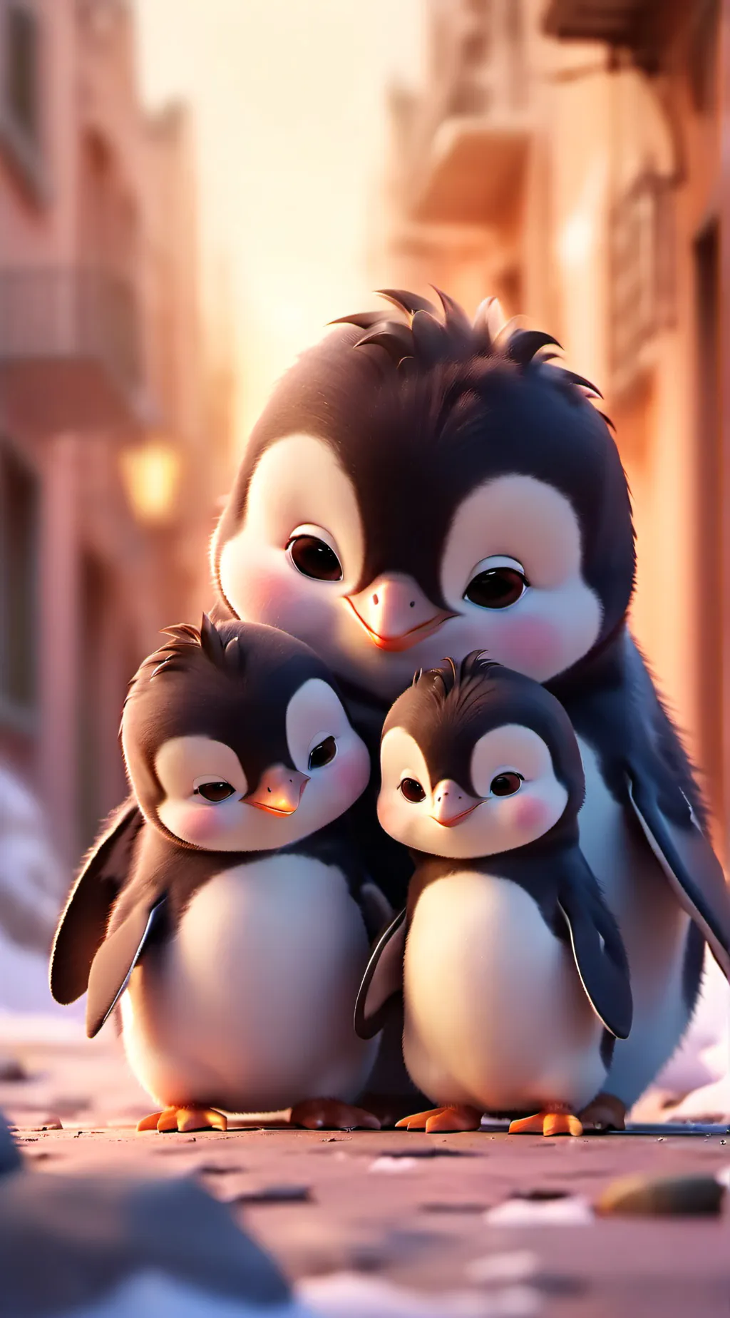 ai character: 3 baby penguins background