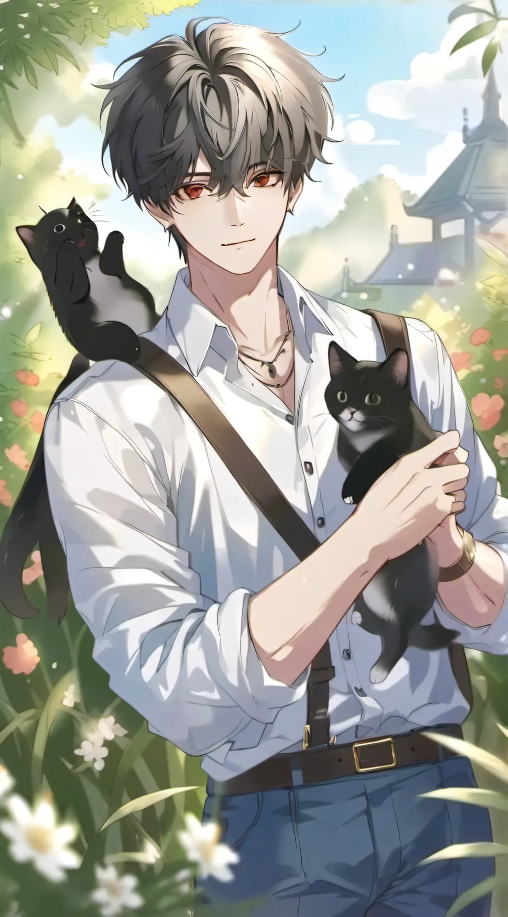 ai character: Boy with cat background