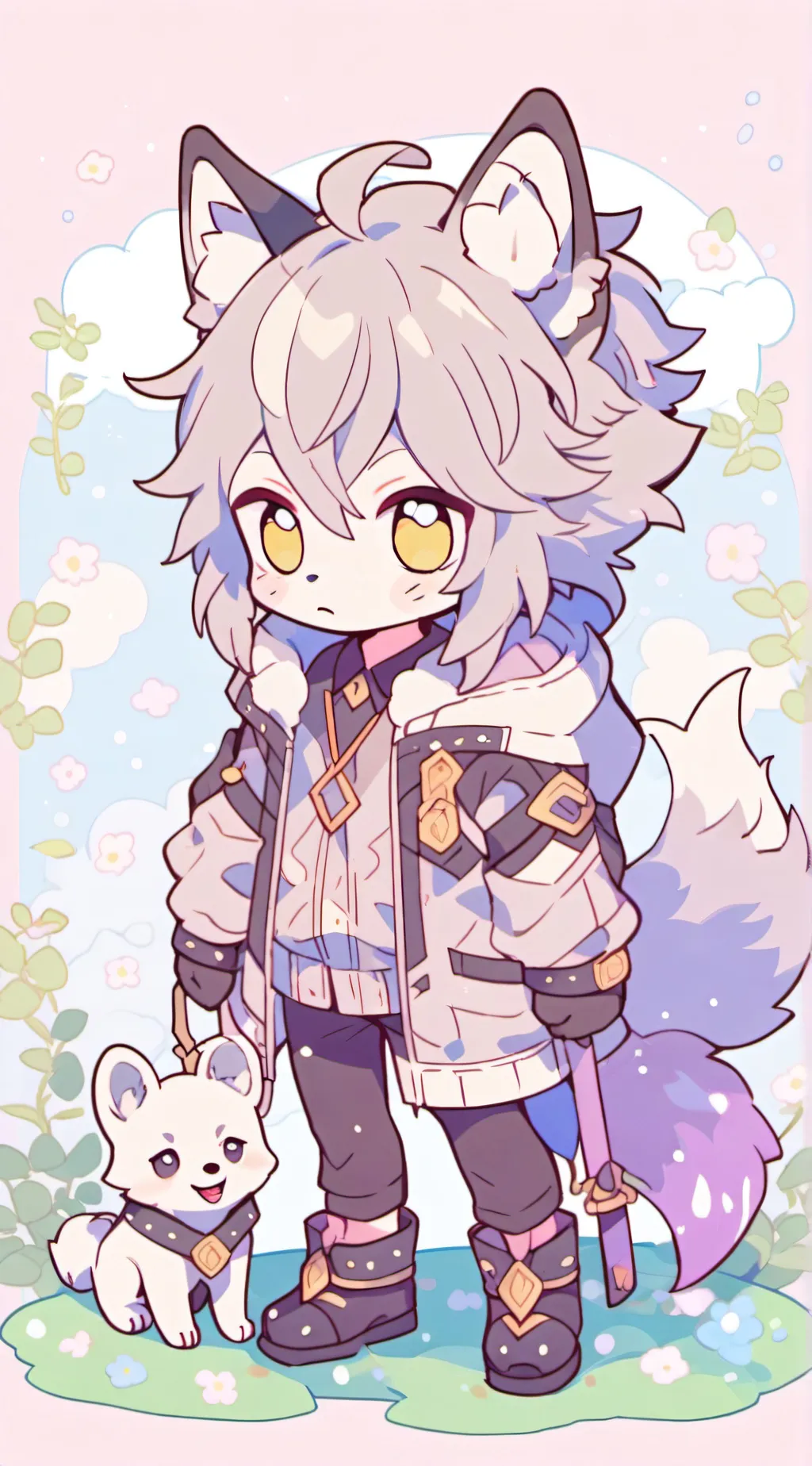 ai character: Fpe wolf+bunny au background