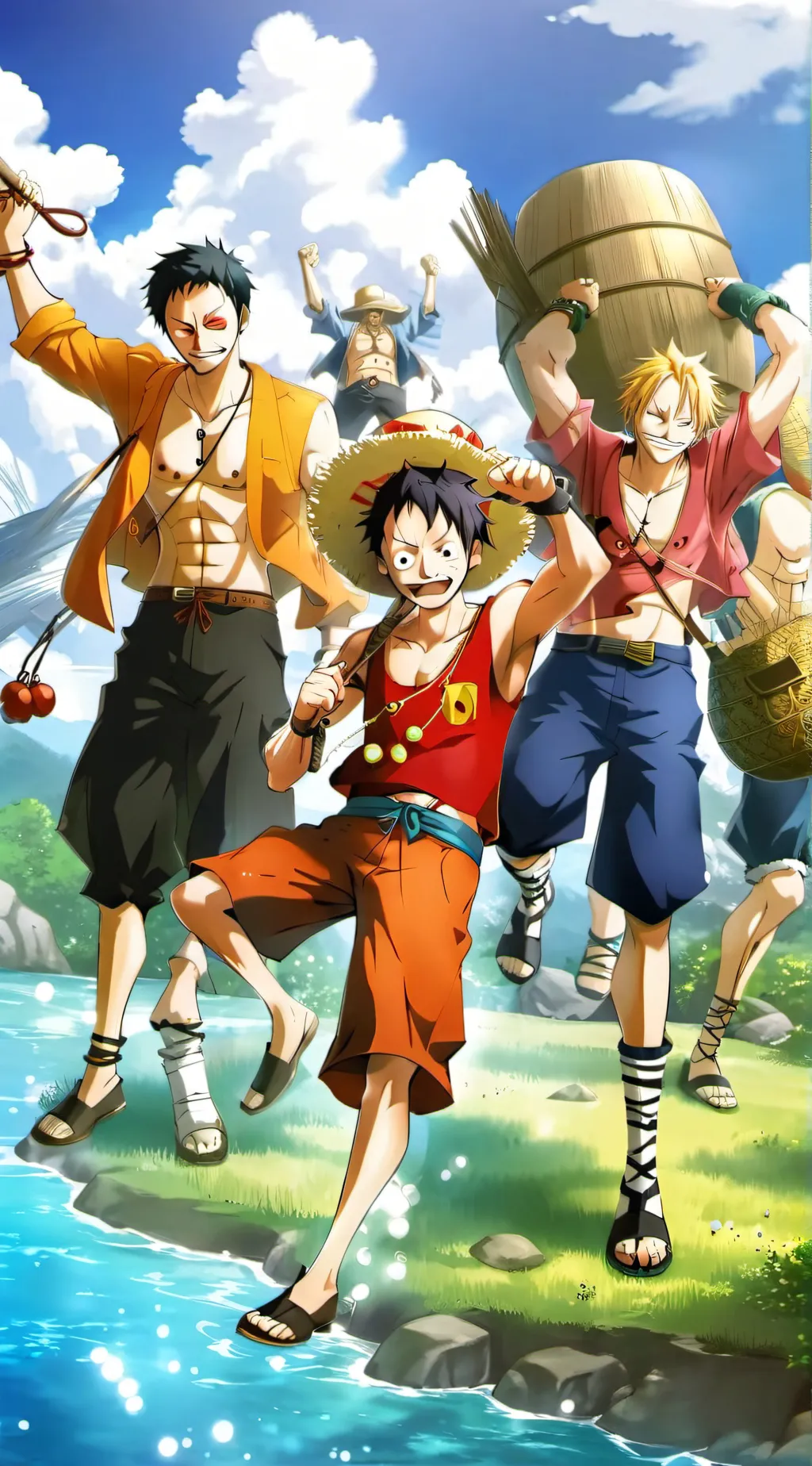 ai character: Straw hats trip background