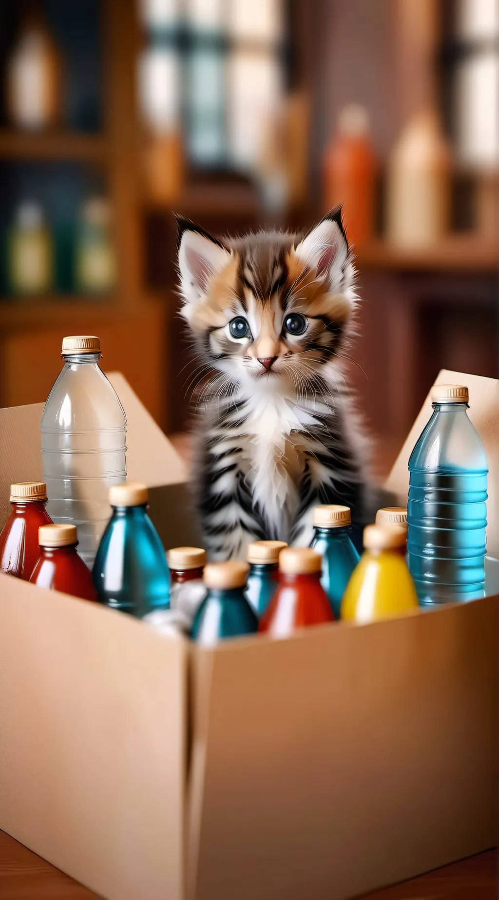 ai character: Kitten with water background