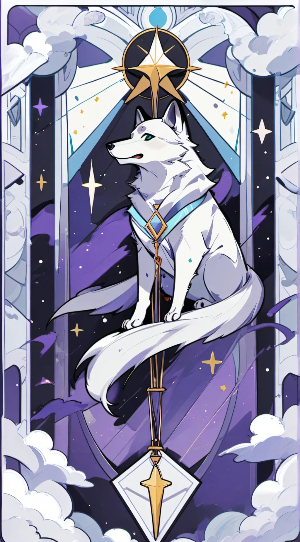 ai character: White queen wolf background