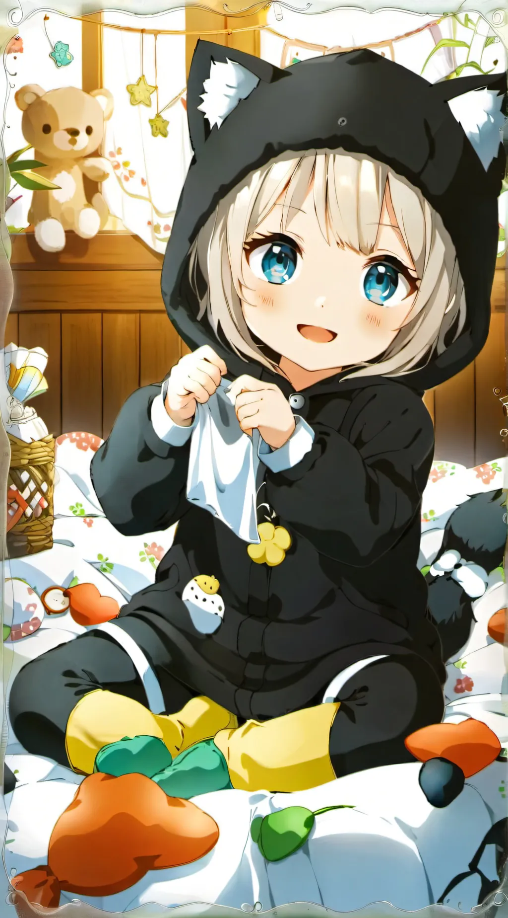 ai character: lady (as a baby)  background