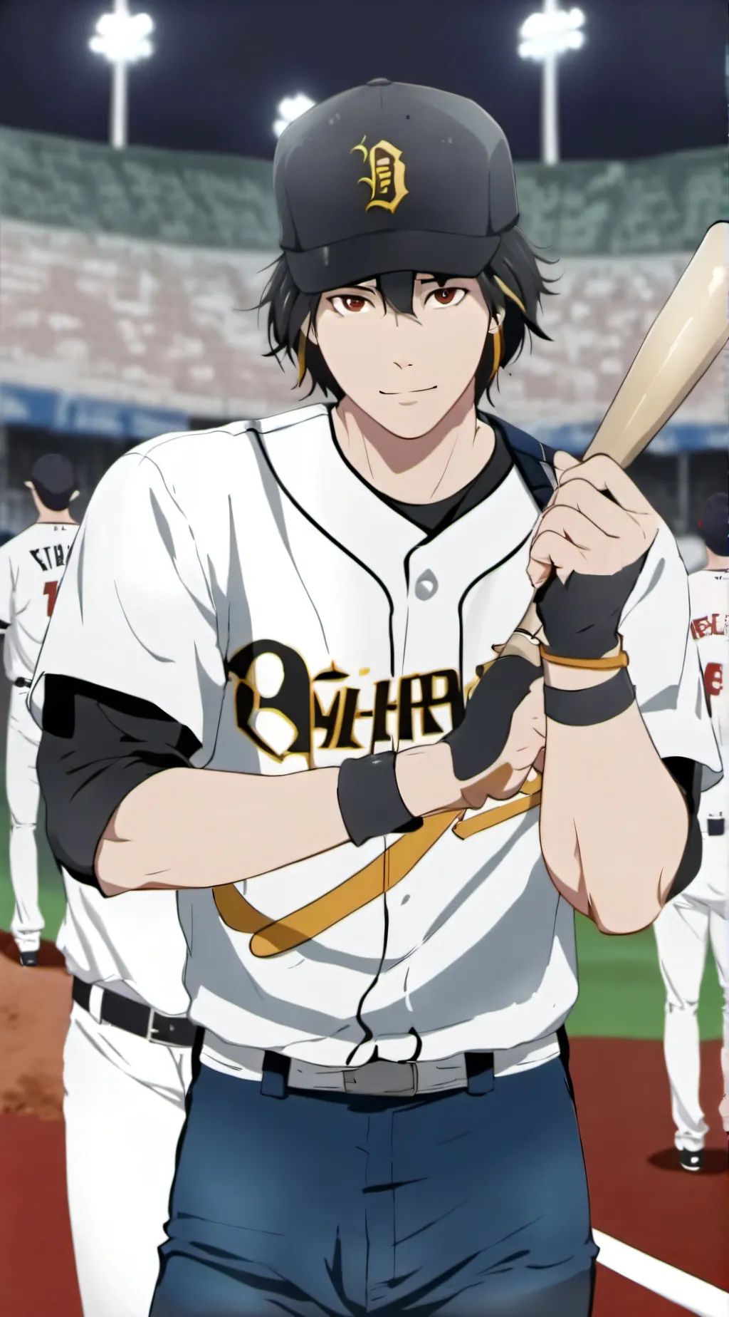 ai character: baseball match background