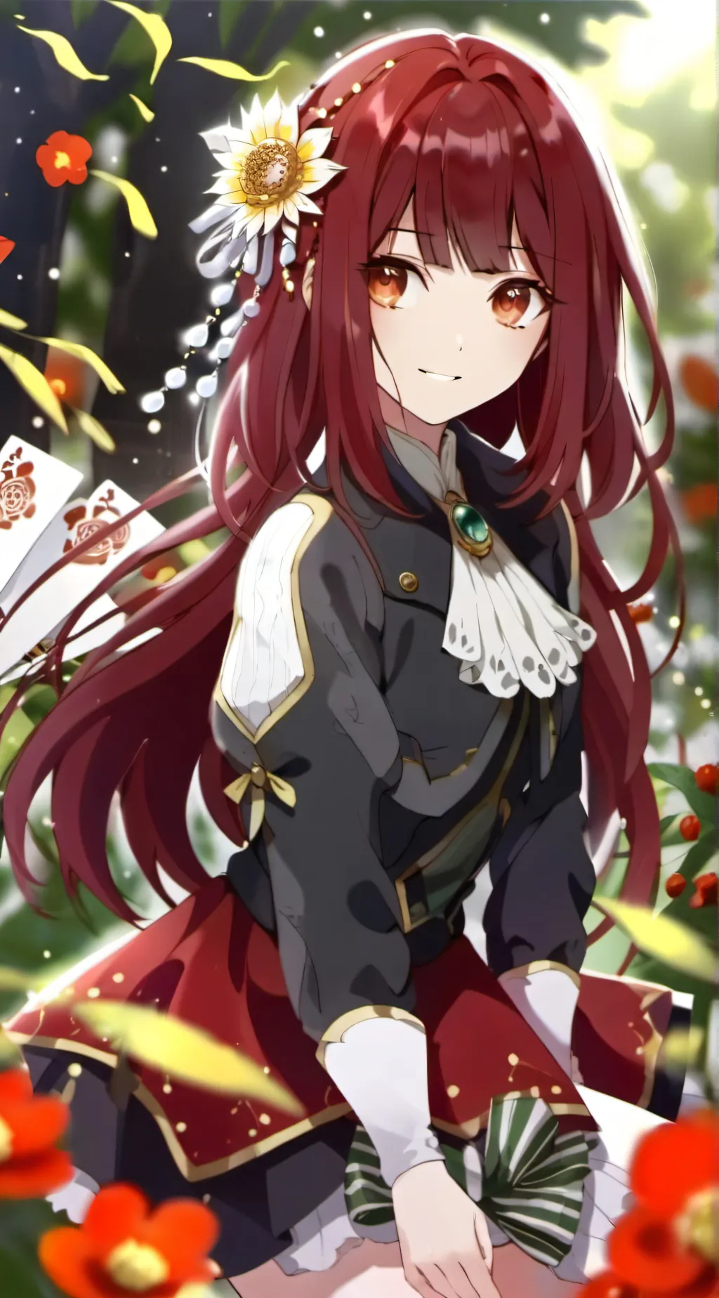 ai character: Red hair background
