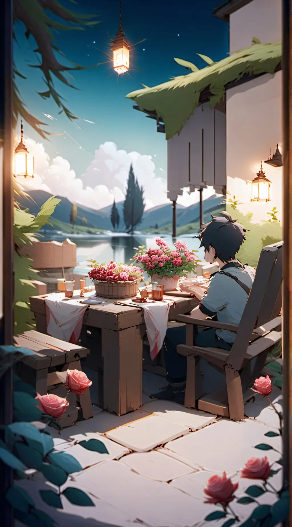 ai character: calm night picnic background