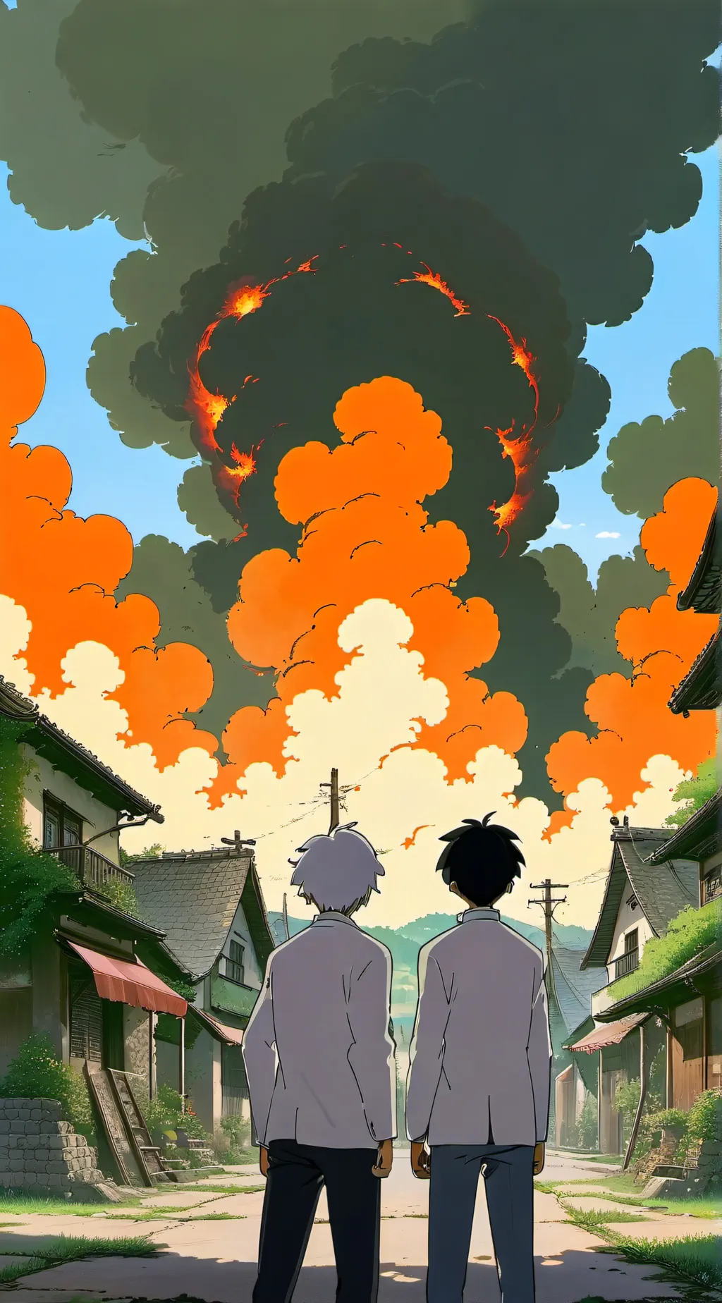 ai character: burning fields background