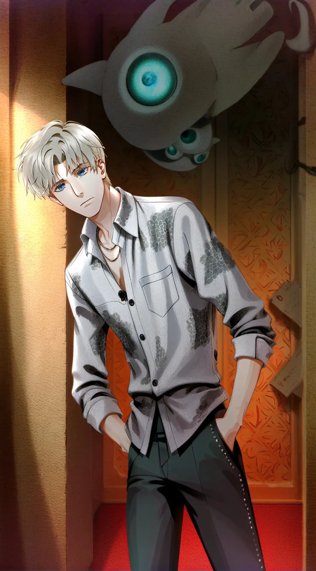 ai character: Blond Caretaker background