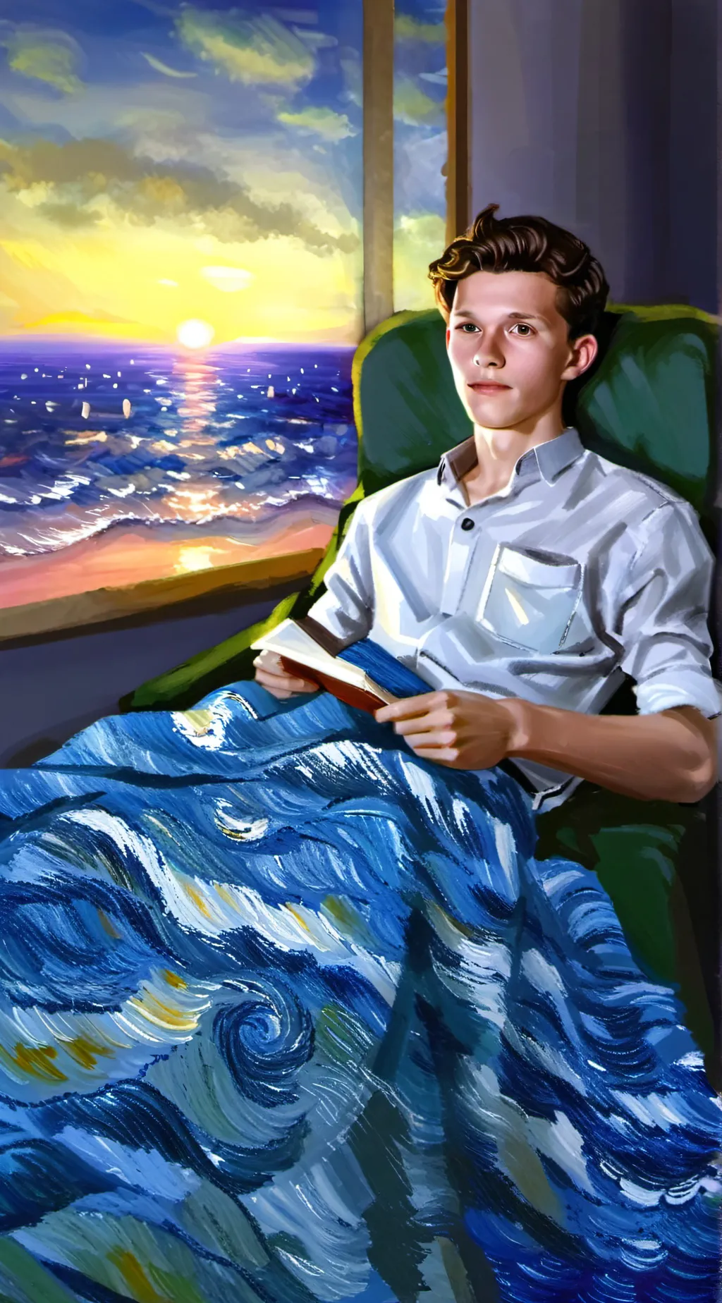 ai character: tom holland  background