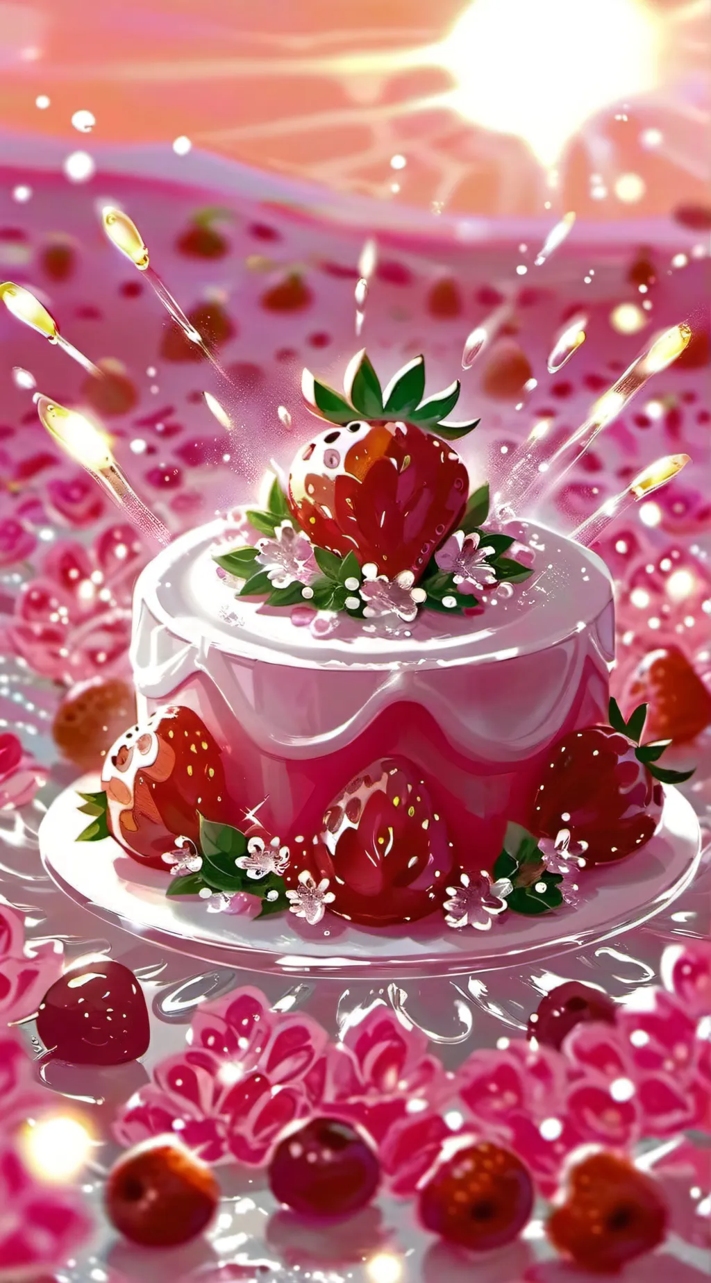 ai character: Strawberry cake background